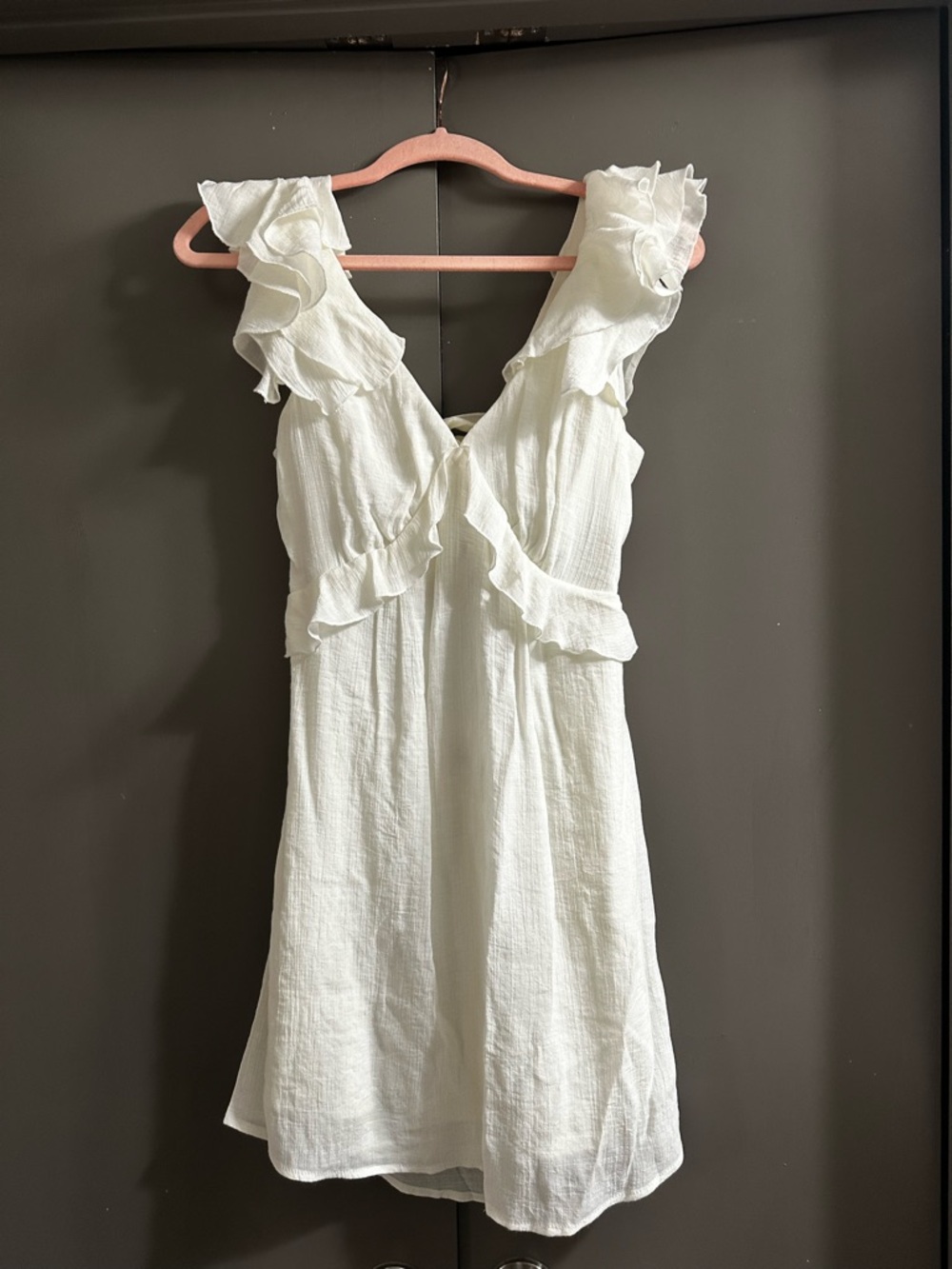 Francesca’s White Ruffle V-Neck Dress